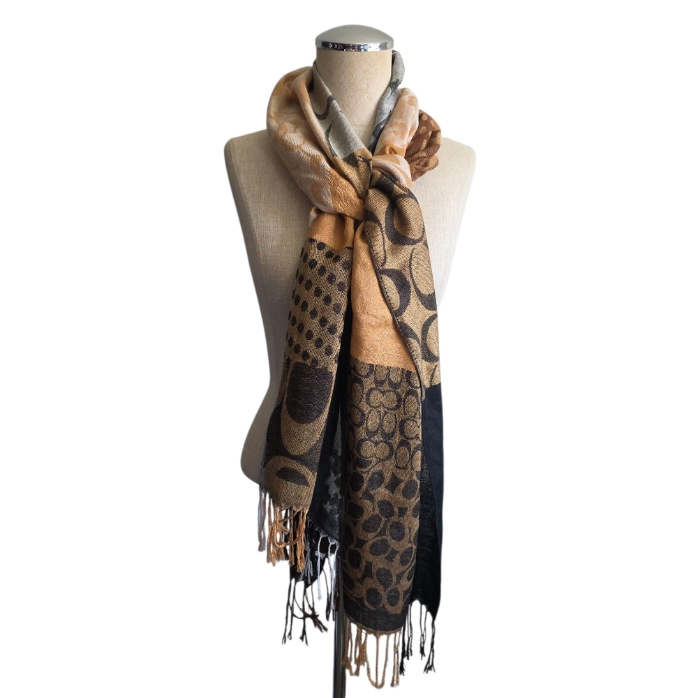 Elegant Multicolor Brown & Beige Patterned Scarf